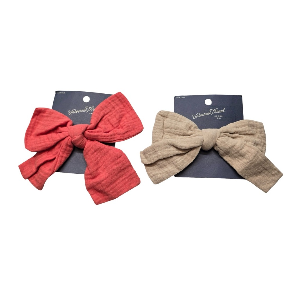 Universal Thread Bow Hair Clips‎ Textured Fabric Neutral Red Tan Set